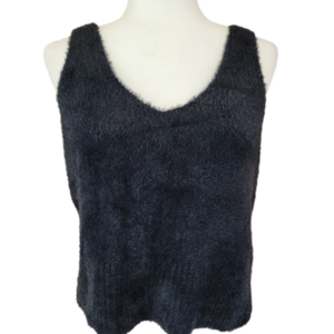 A New Day Black Fuzzy Sleeveless Crop Tank Top Size XL EUC
